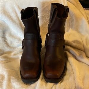 Frye Dark Brown Leather Ankle harness boots